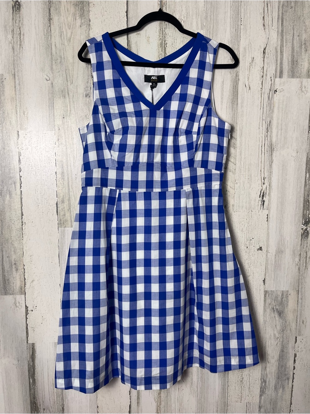 ABS Allen Schwartz Blue & White Gingham Fit-and-Flare Dress